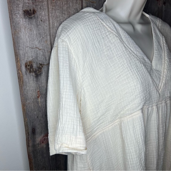 Pink Lily Beach Boho Cream Double Gauze Babydoll Mini Dress w/ Pockets sz L - Picture 5 of 16